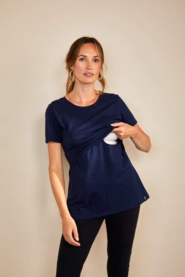 Nursing Crew Neck T-shirt - Navy