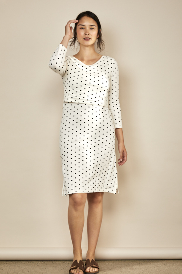 Nursing dress - White/Black Spots