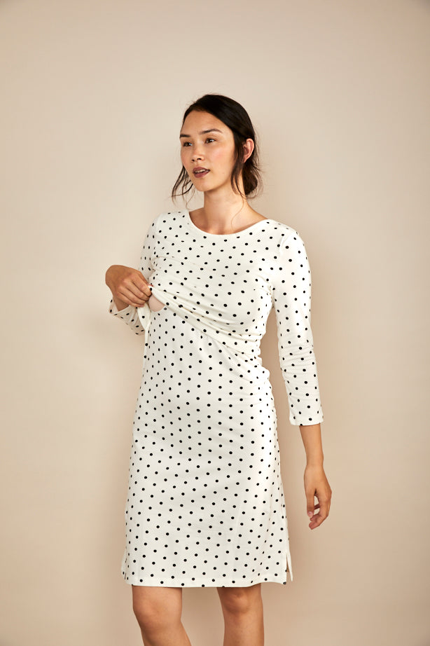 Nursing dress - White/Black Spots