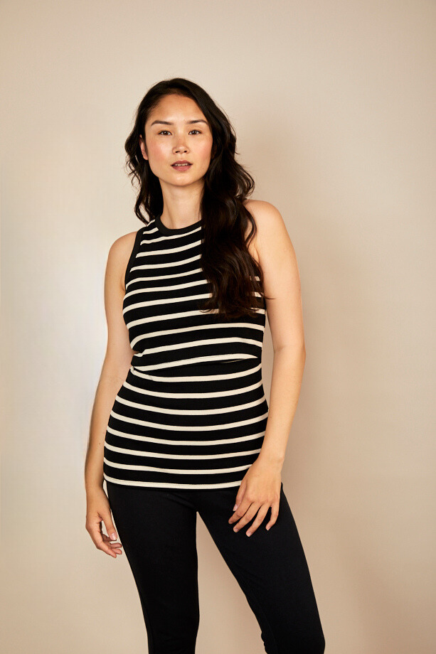 Nursing Rib Racer Vest - Black Stripe