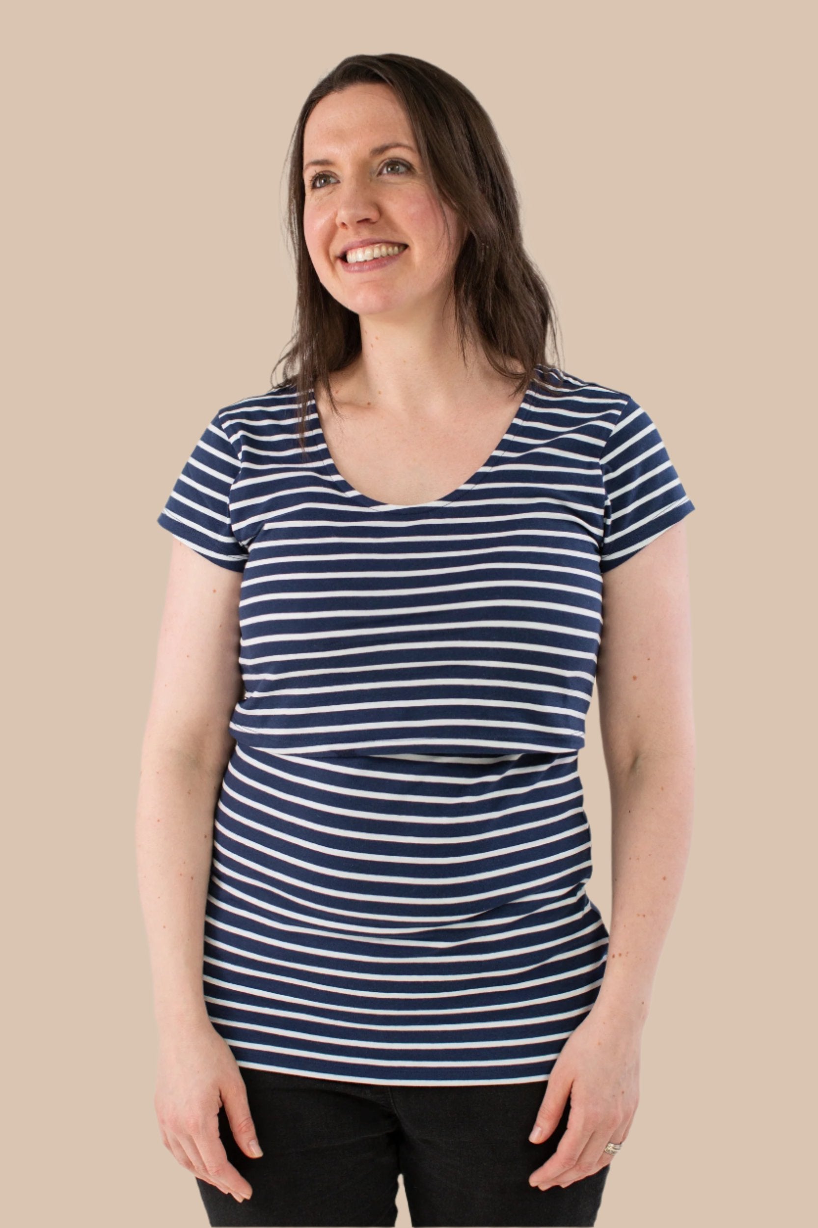 Nursing short sleeve t-shirt - Navy/White Stripes