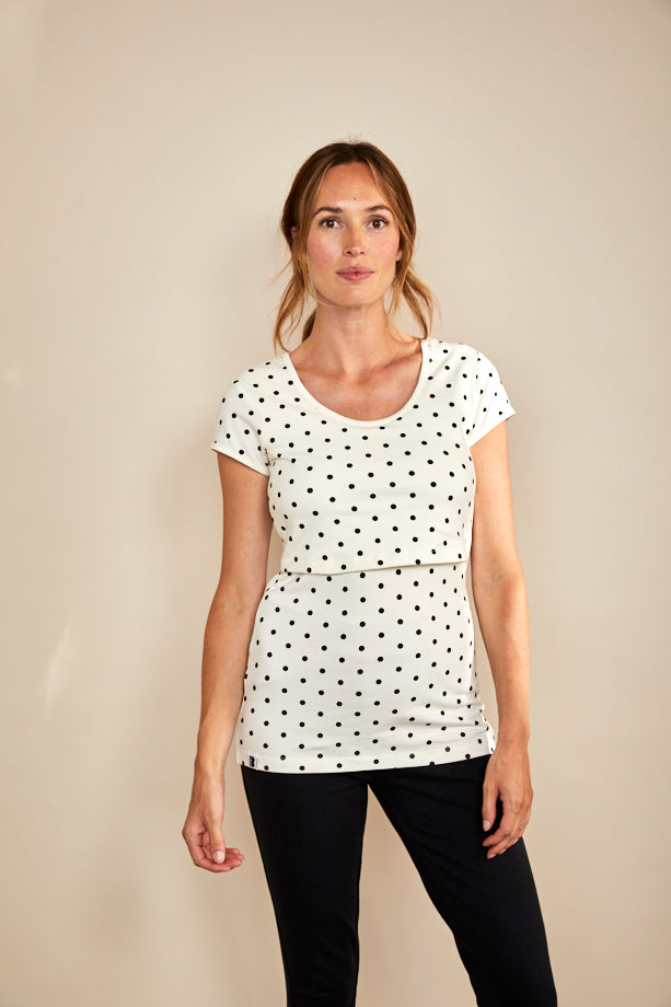 Nursing short sleeve t-shirt - White/Black Spots