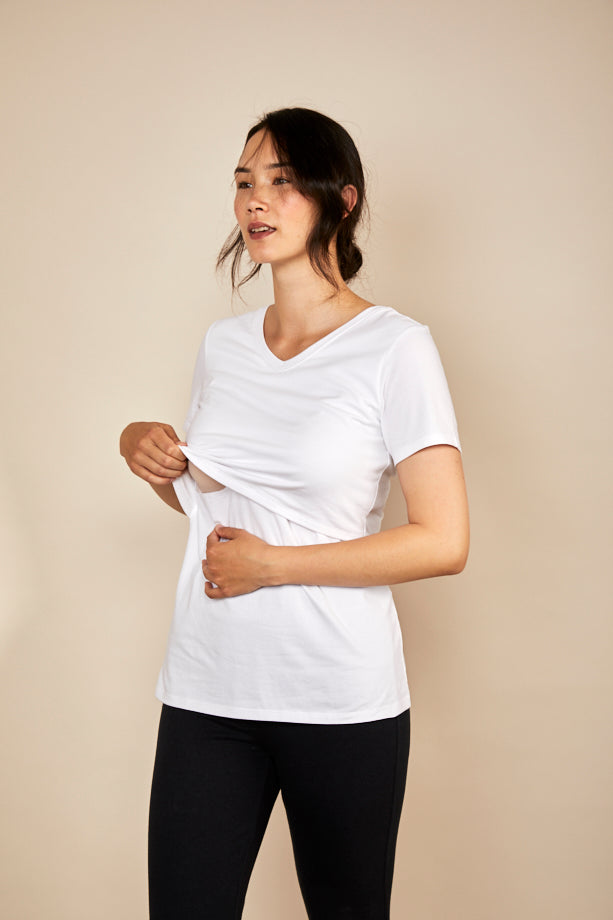 Nursing V Neck T-shirt - White