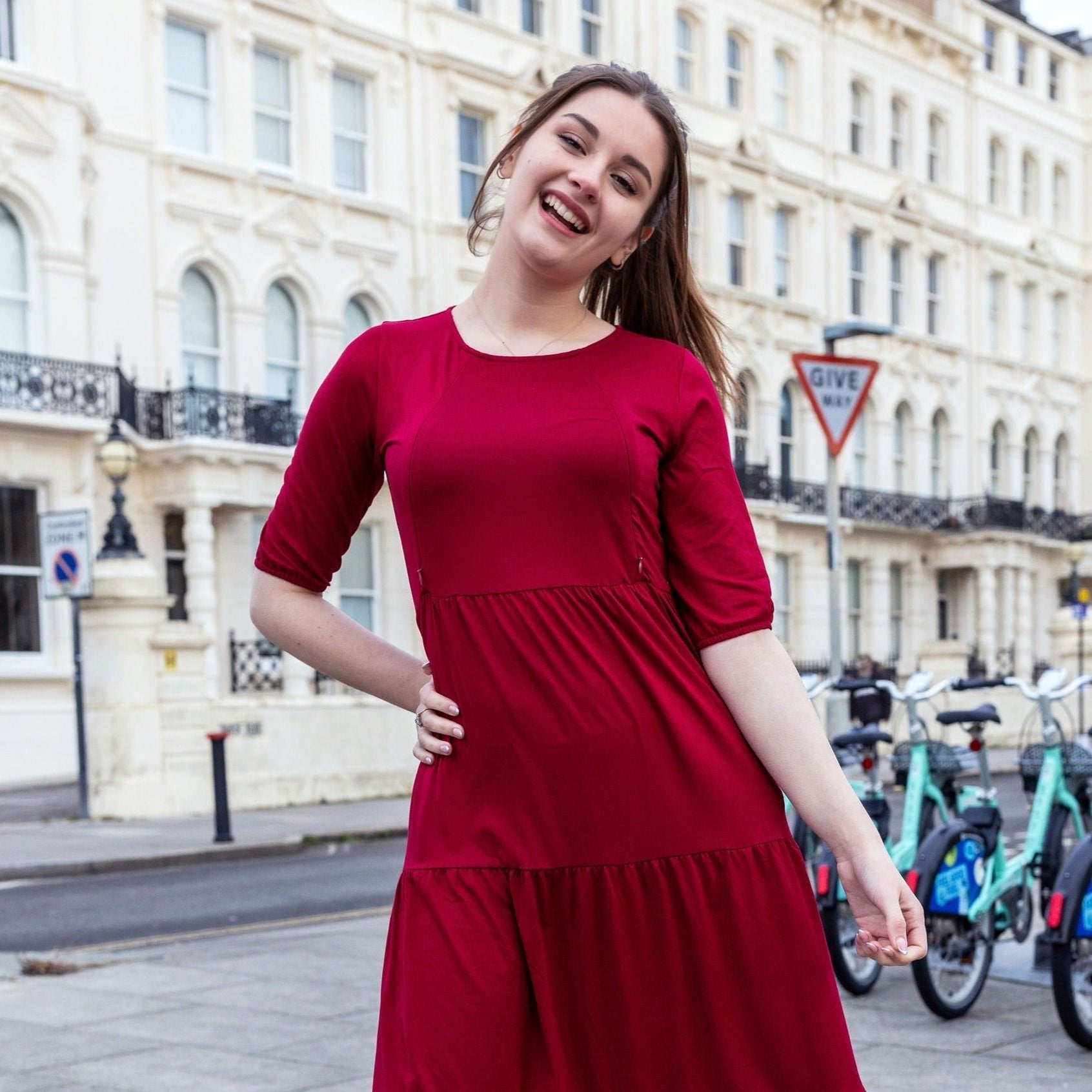 Midi Breastfeeding Dress - Burgundy