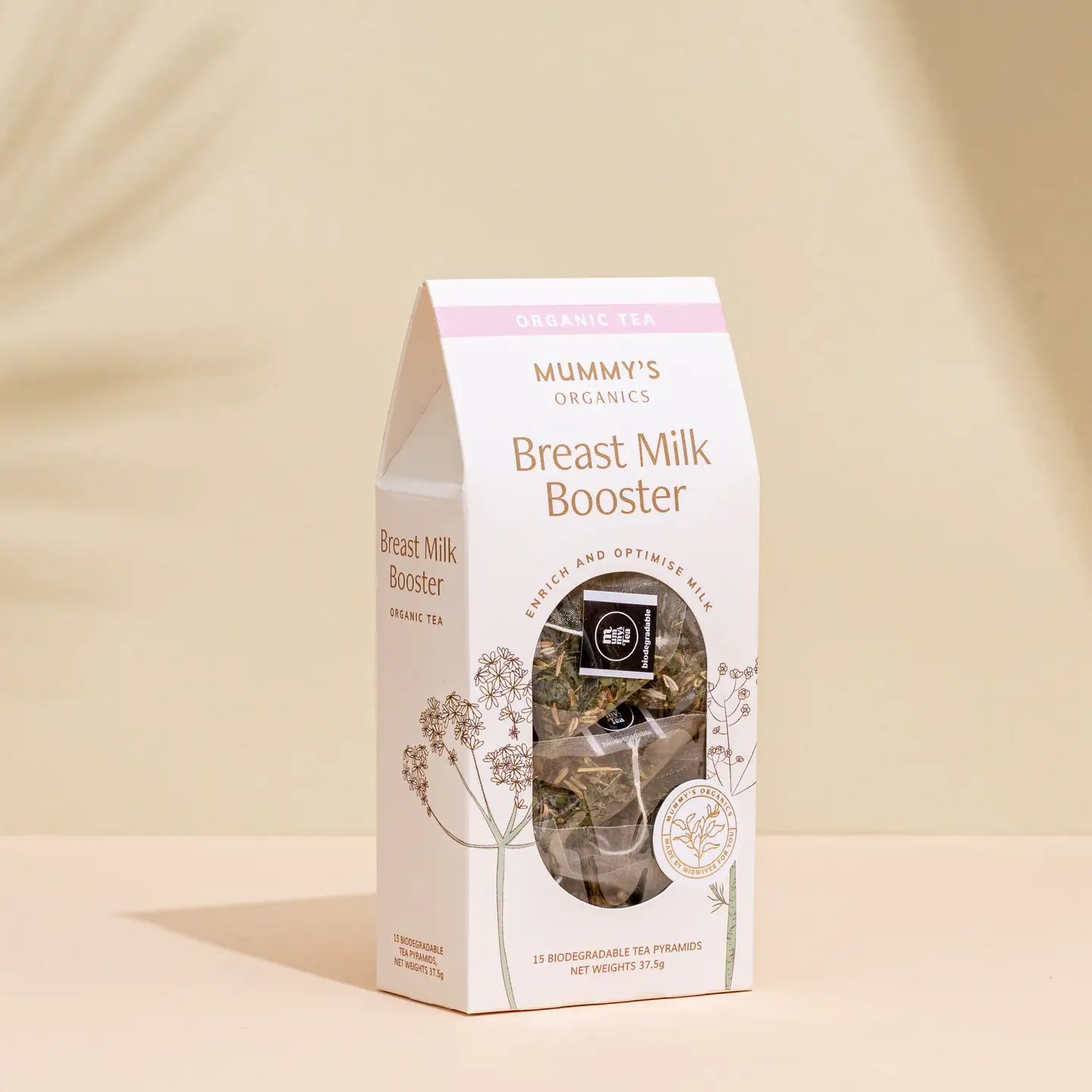 Mummy's Organics Breast Milk Booster packaging on a beige background