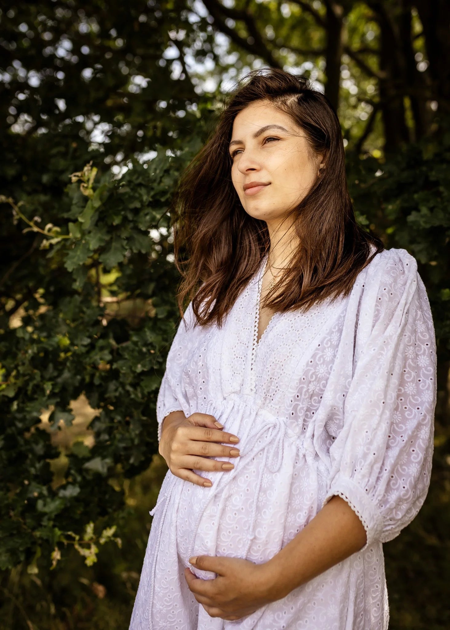 Sofia Maxi Dress white cotton broderie — tiered skirt detail and hidden side pockets | Nomadic Mother | Latchette