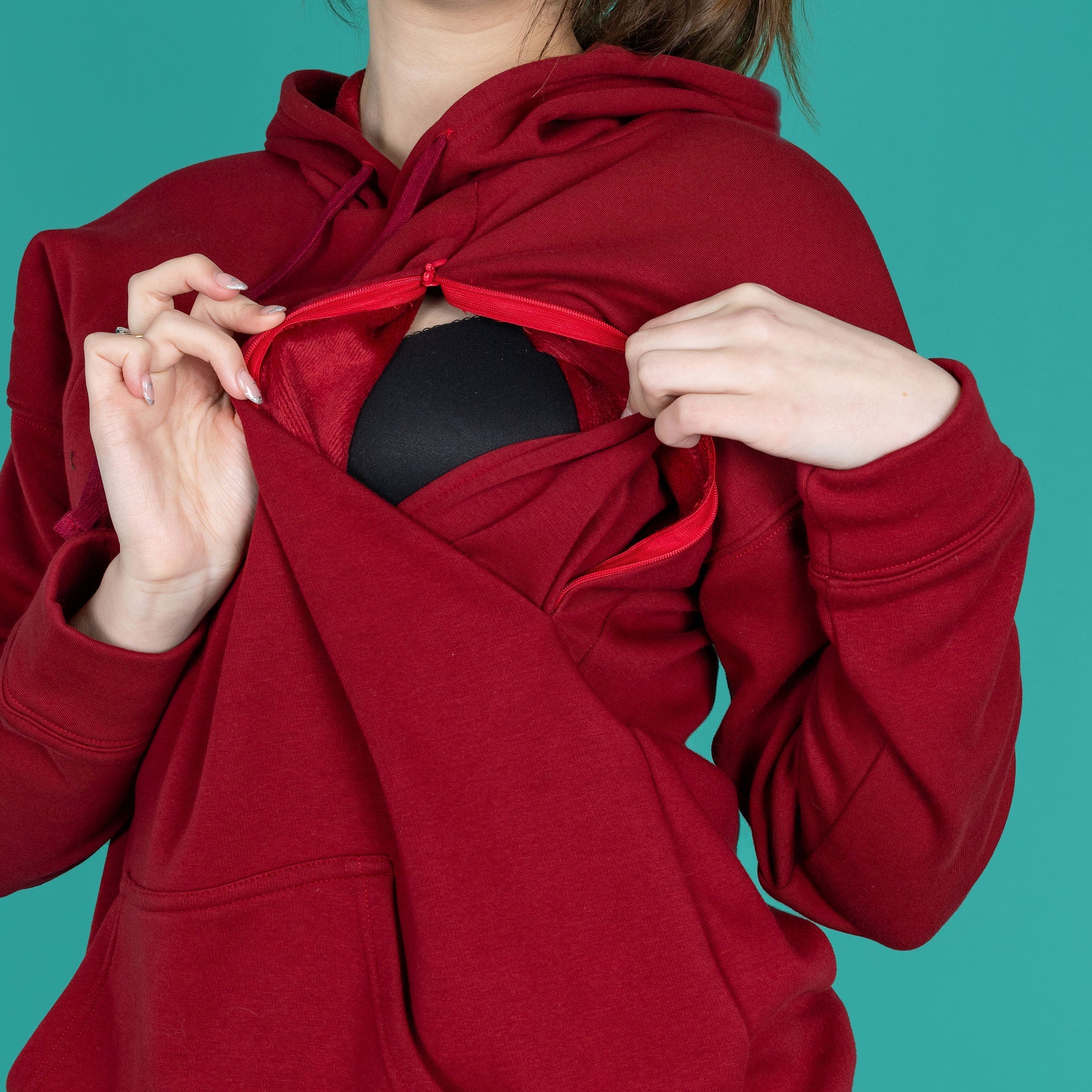 Breastfeeding Hoodie - warm fleece lined | burgundy