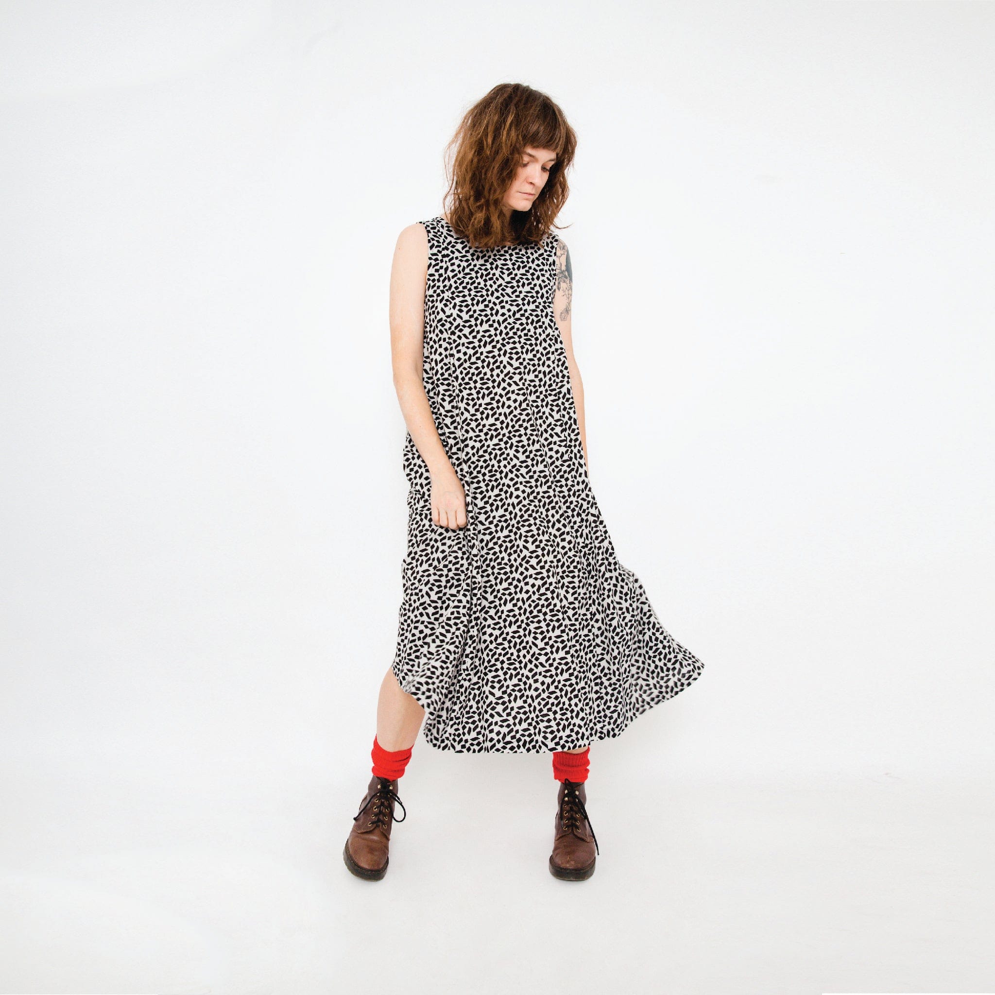 Lucy Dress - Black + Ecru Print Linen blend