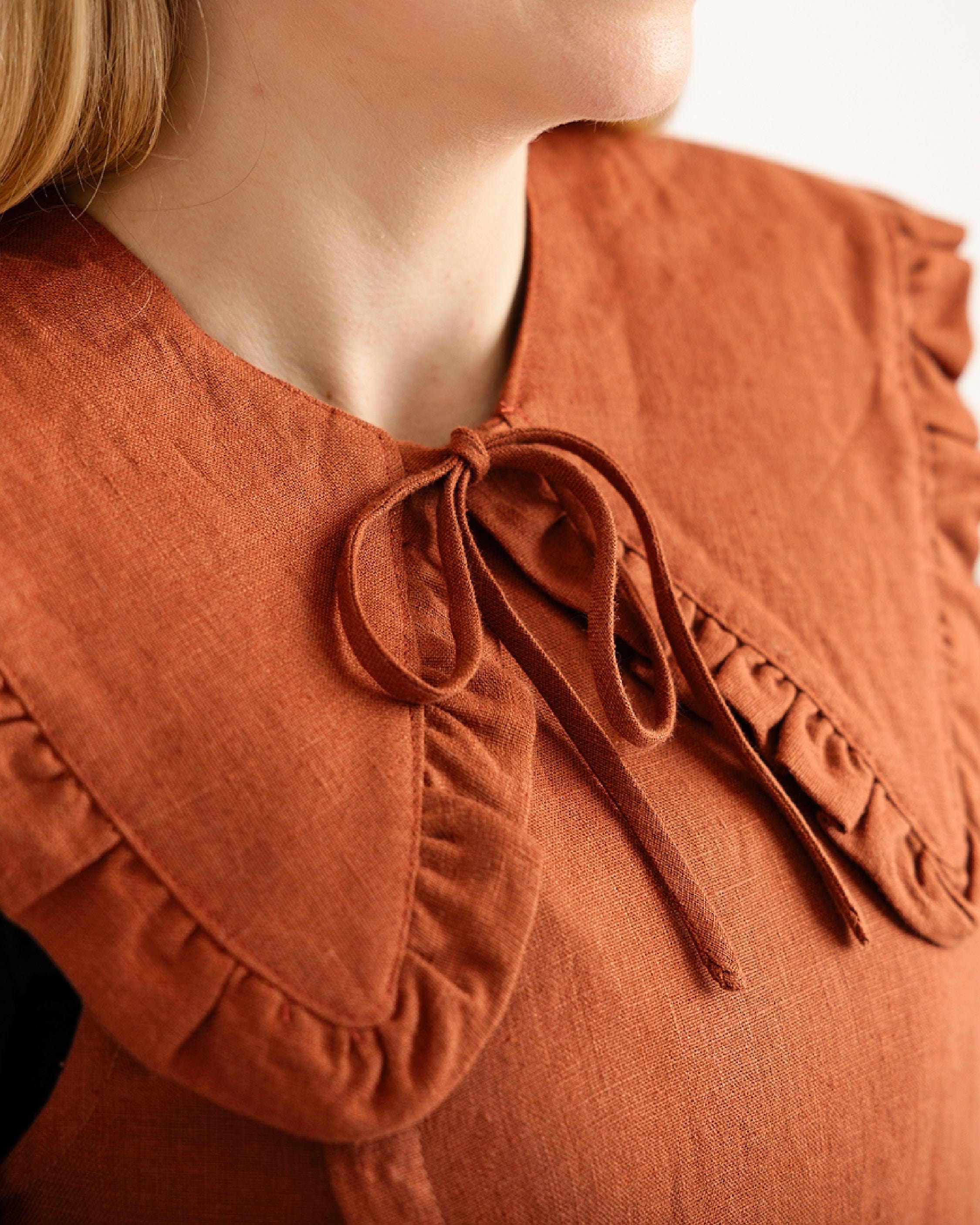 Margot Ruffle Detachable Collar - Burnt Orange Linen