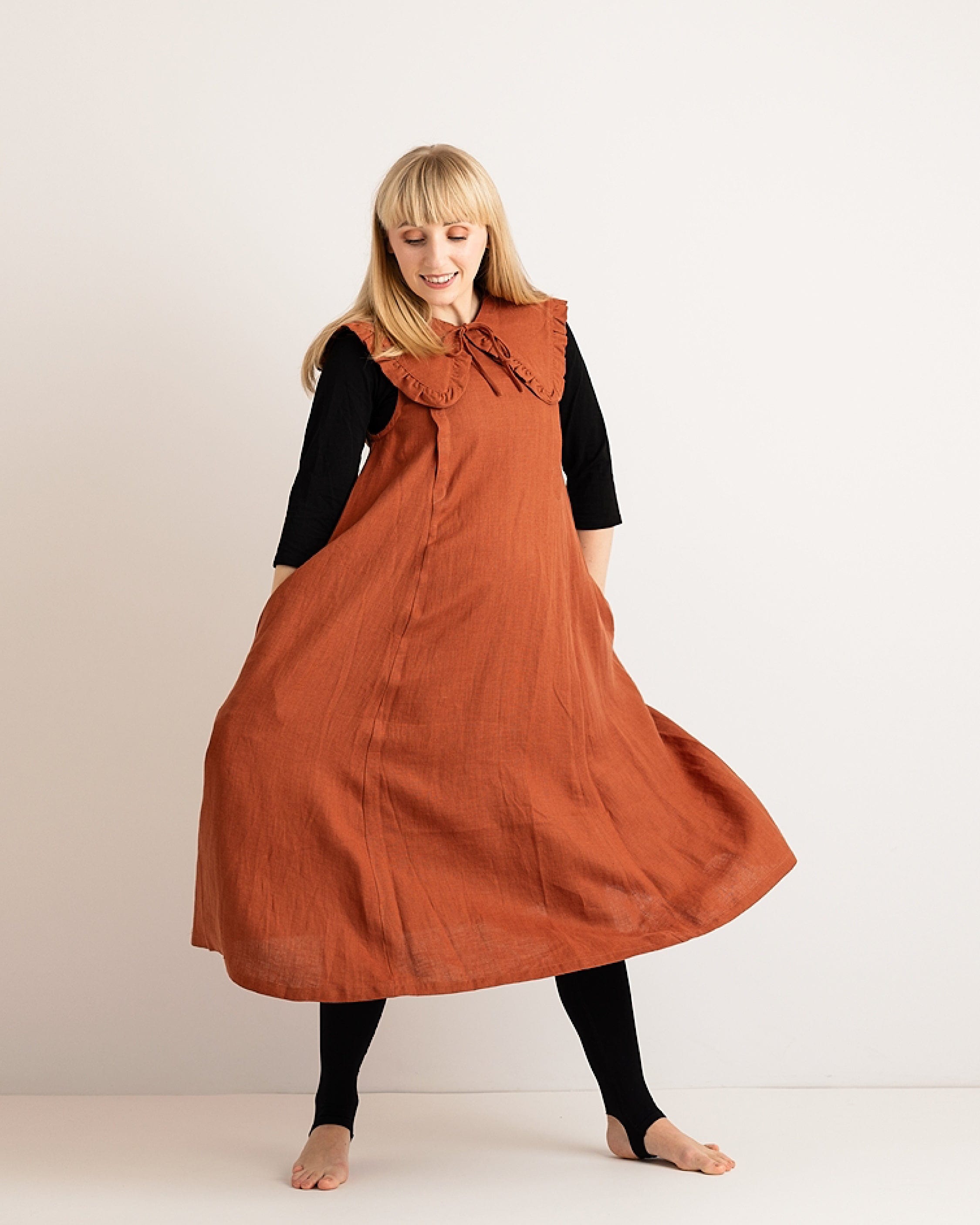 Margot Ruffle Detachable Collar - Burnt Orange Linen