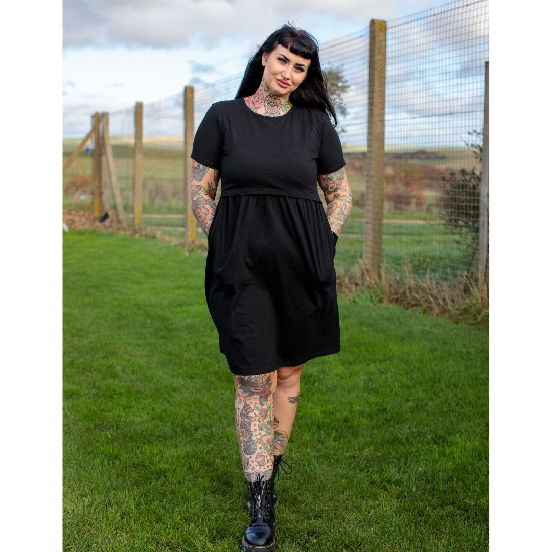 Casey Cotton Breastfeeding Skater Dress - Black