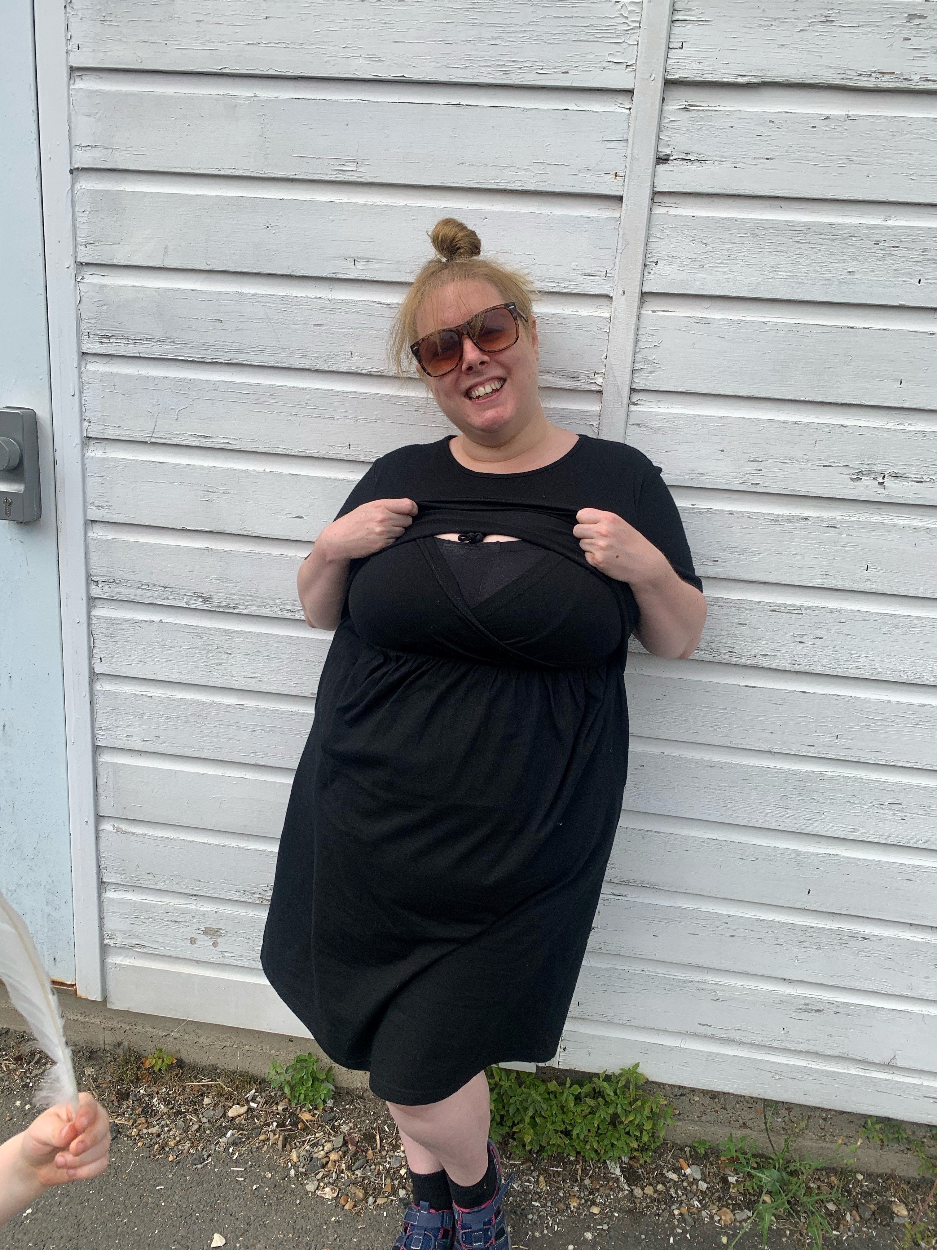 Casey Cotton Breastfeeding Skater Dress - Black