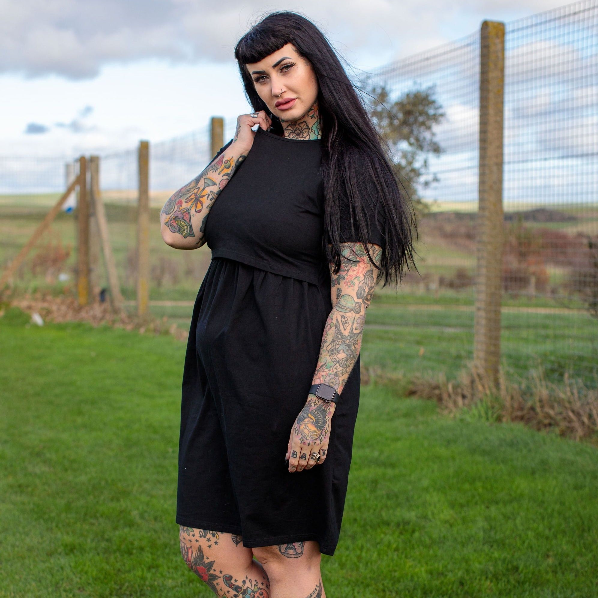 Casey Cotton Breastfeeding Skater Dress - Black