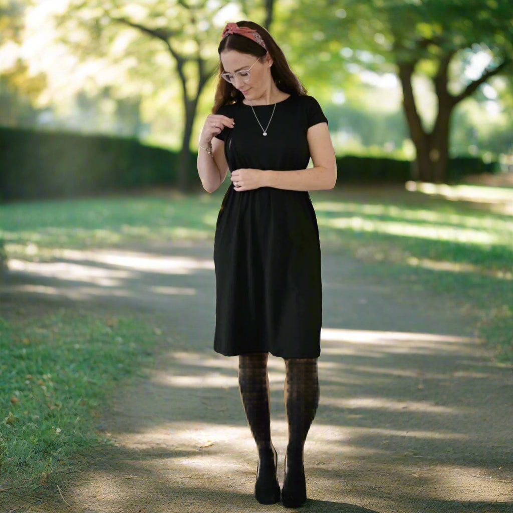 Knee Length Breastfeeding Dress - Classic Black