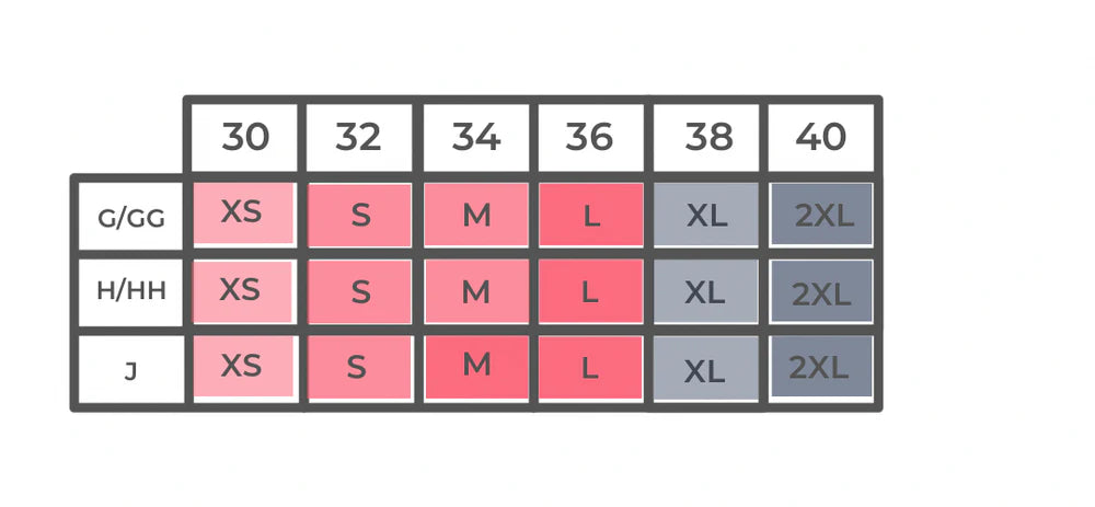 Size chart for clothing with numerical and letter labels on a white background