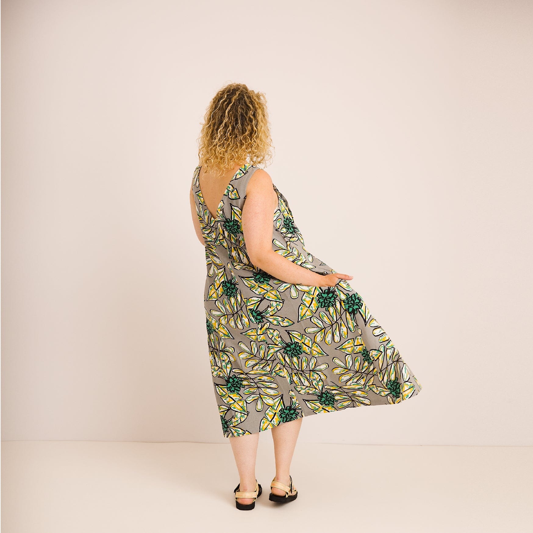 Lucy Dress - Abstract Green Printed Linen