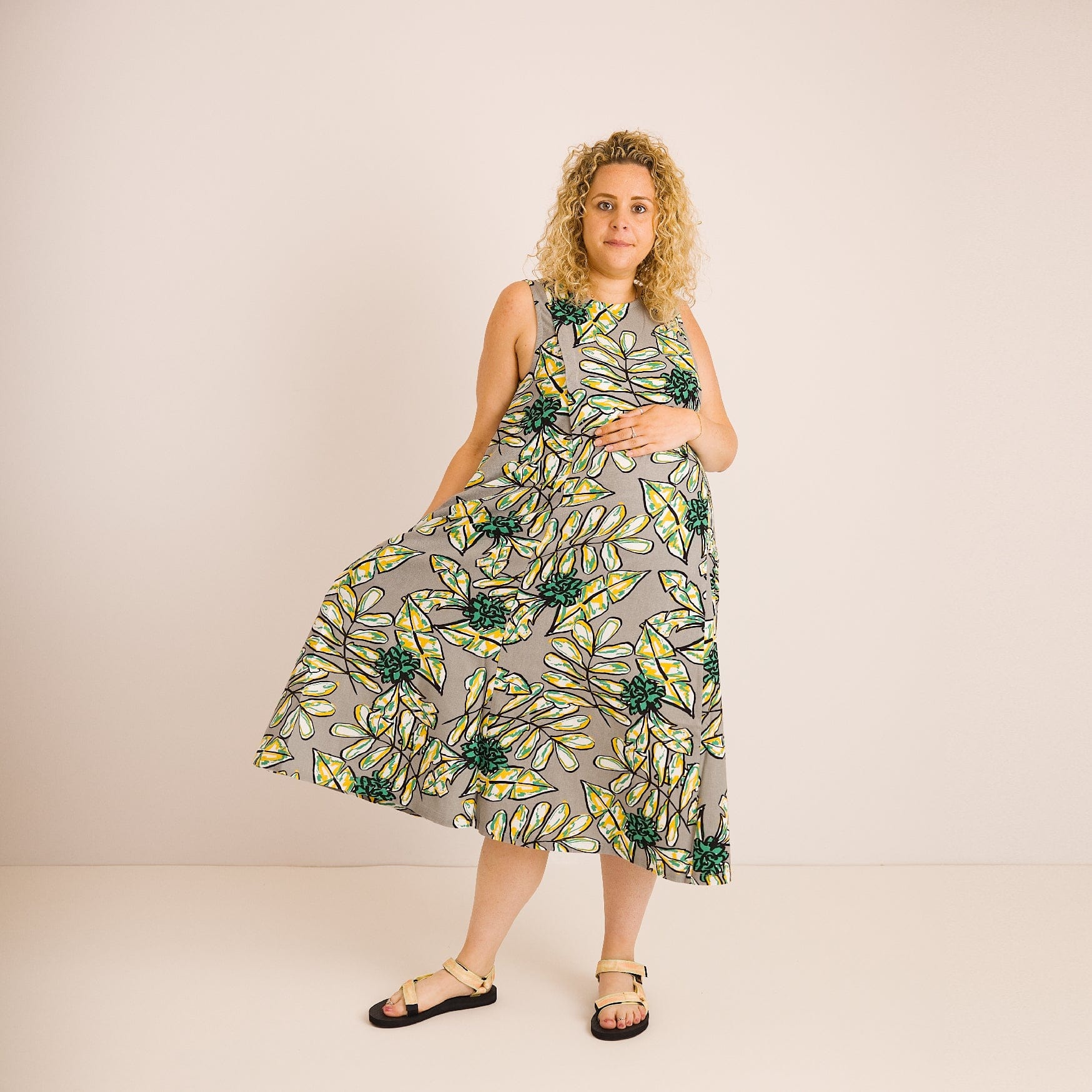 Lucy Dress - Abstract Green Printed Linen