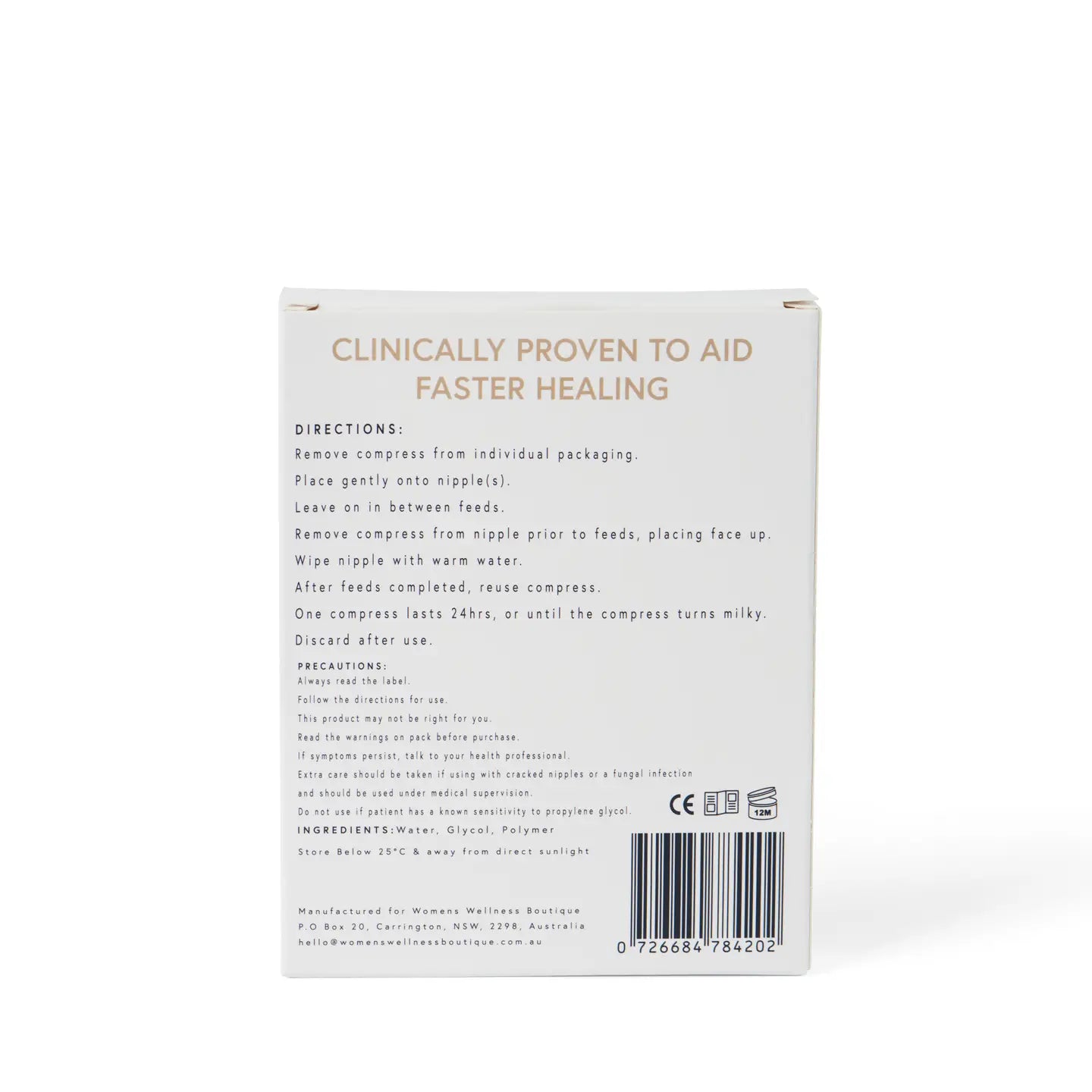 Product packaging with clinical claims and usage instructions on a white background