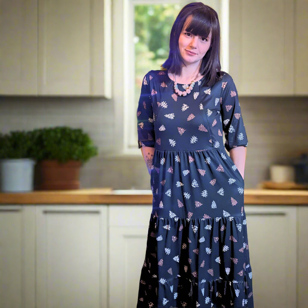 Midi Breastfeeding Dress - Brown Leopard Tree