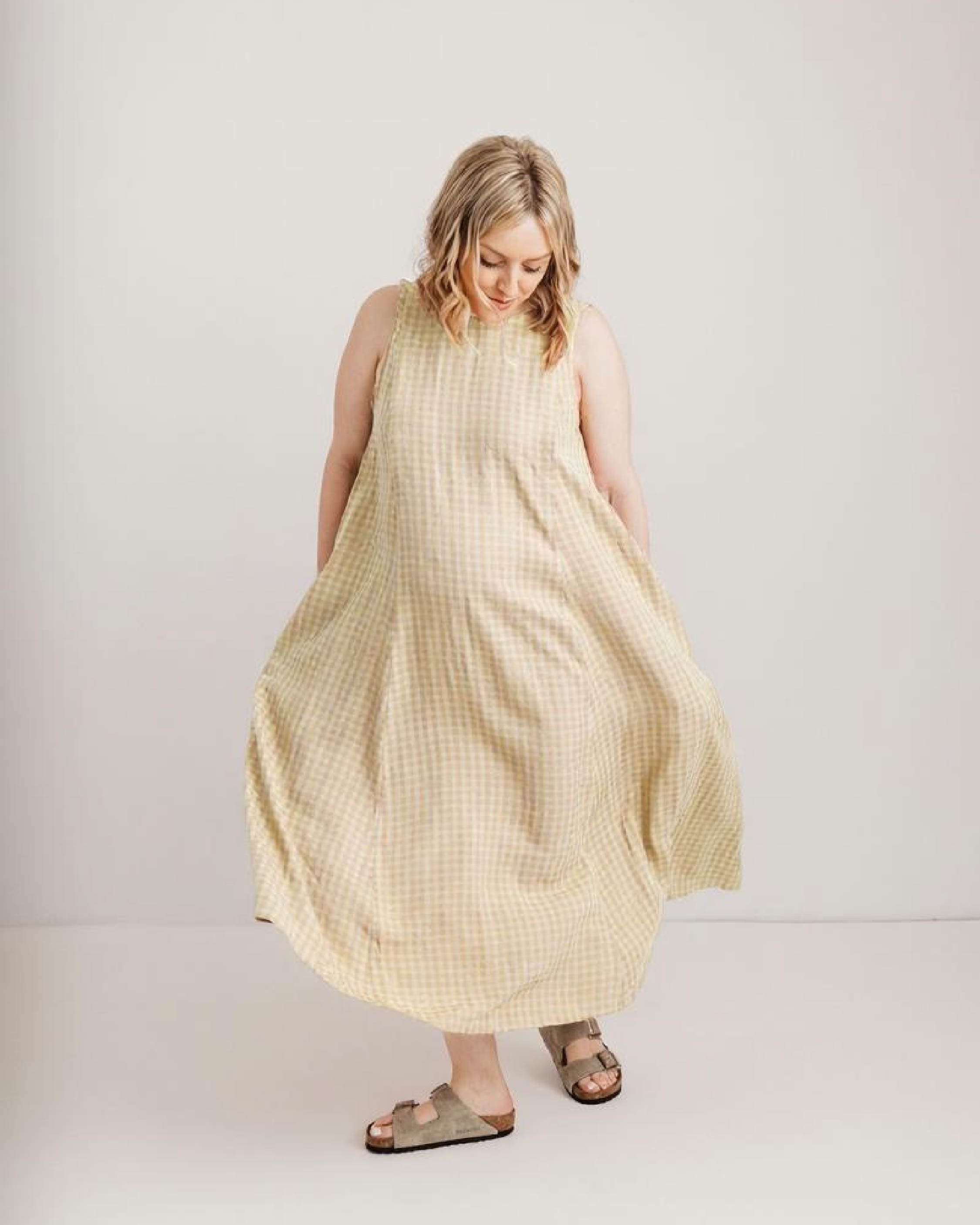 Lucy Dress - Butter Yellow Check Tencel