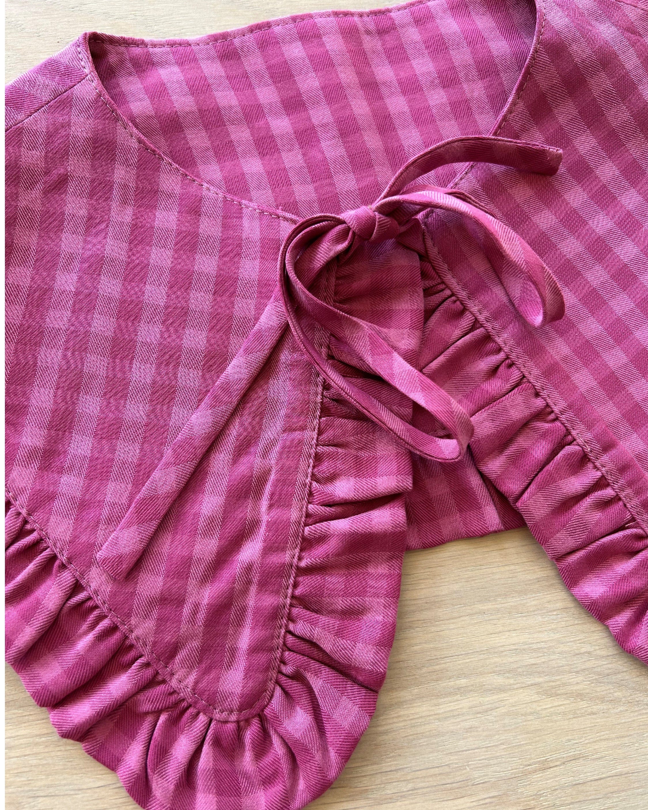 Margot Ruffle Detachable Collar - Pink Check