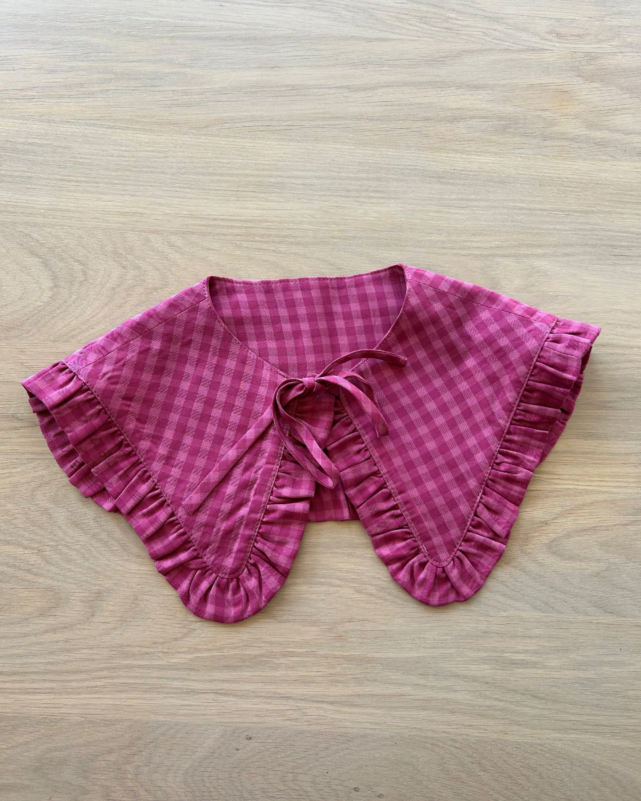 Margot Ruffle Detachable Collar - Pink Check