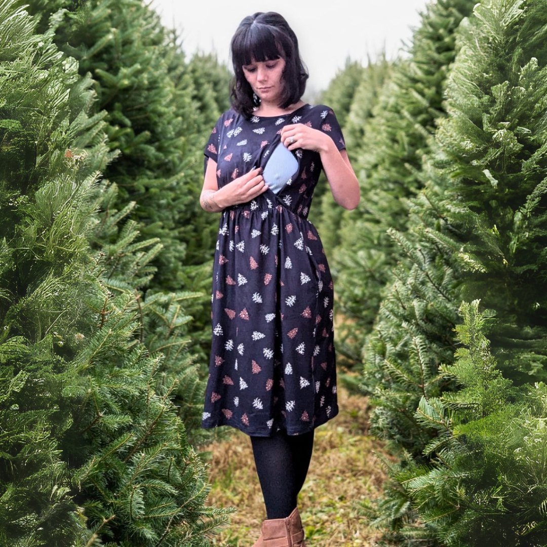 Knee Length Breastfeeding Dress - Brown Leopard Tree