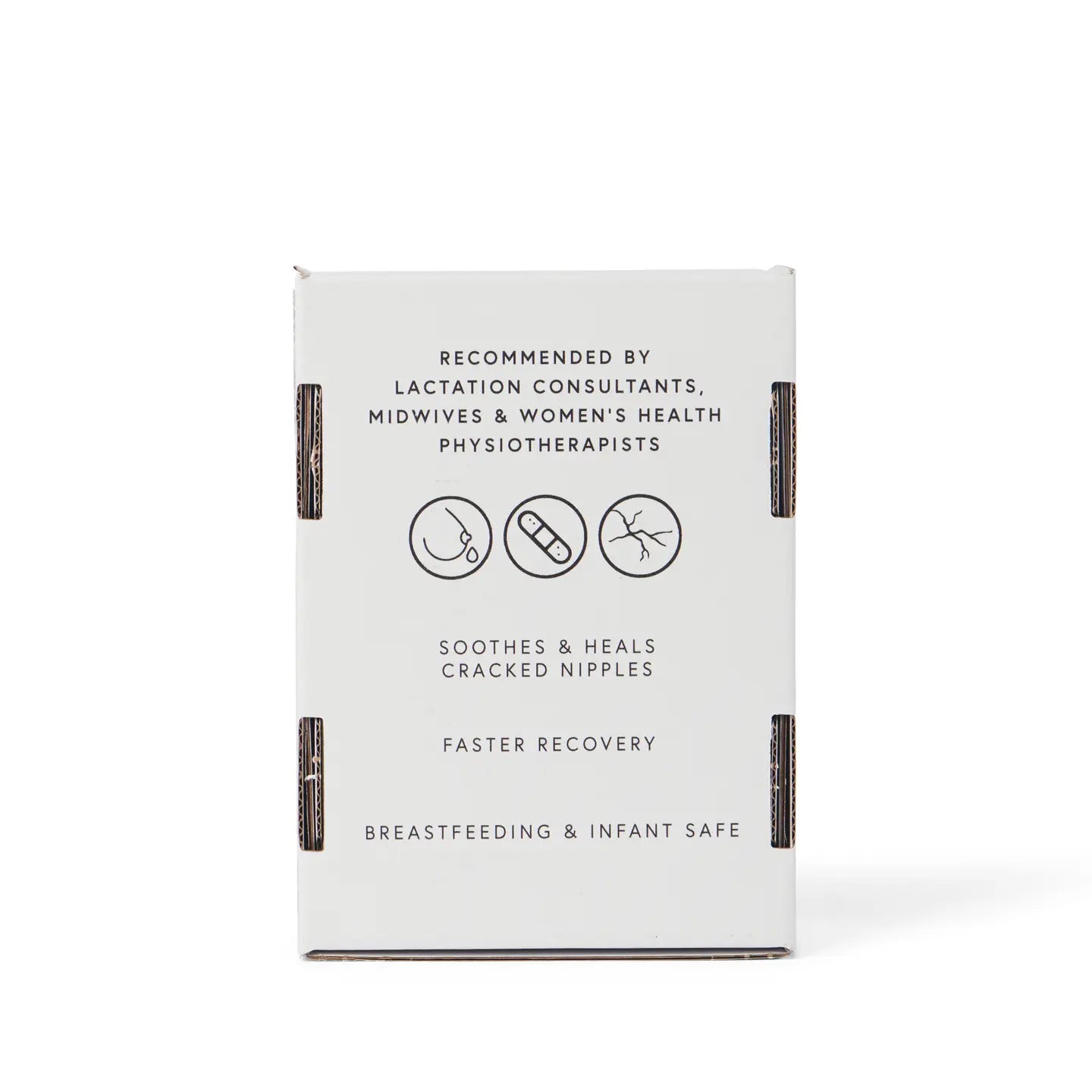 Product packaging with text and icons on a white background