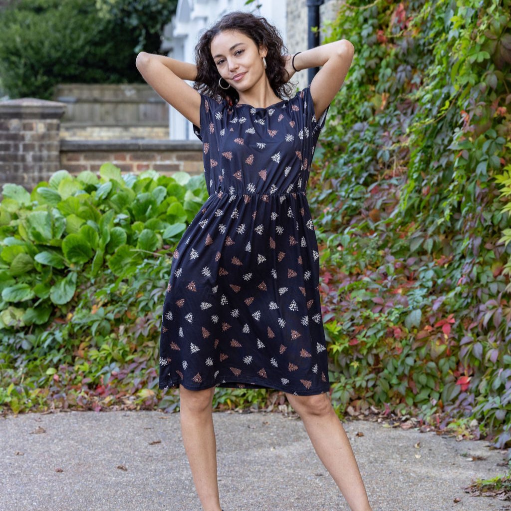 Knee Length Breastfeeding Dress - Brown Leopard Tree