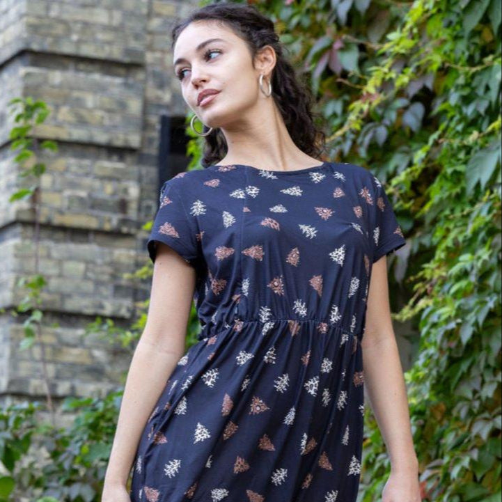 Knee Length Breastfeeding Dress - Brown Leopard Tree