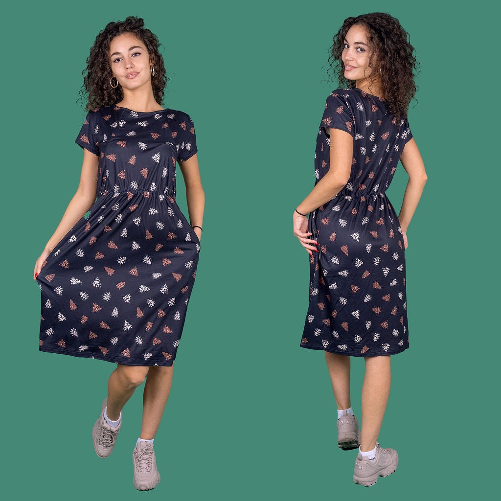 Knee Length Breastfeeding Dress - Brown Leopard Tree