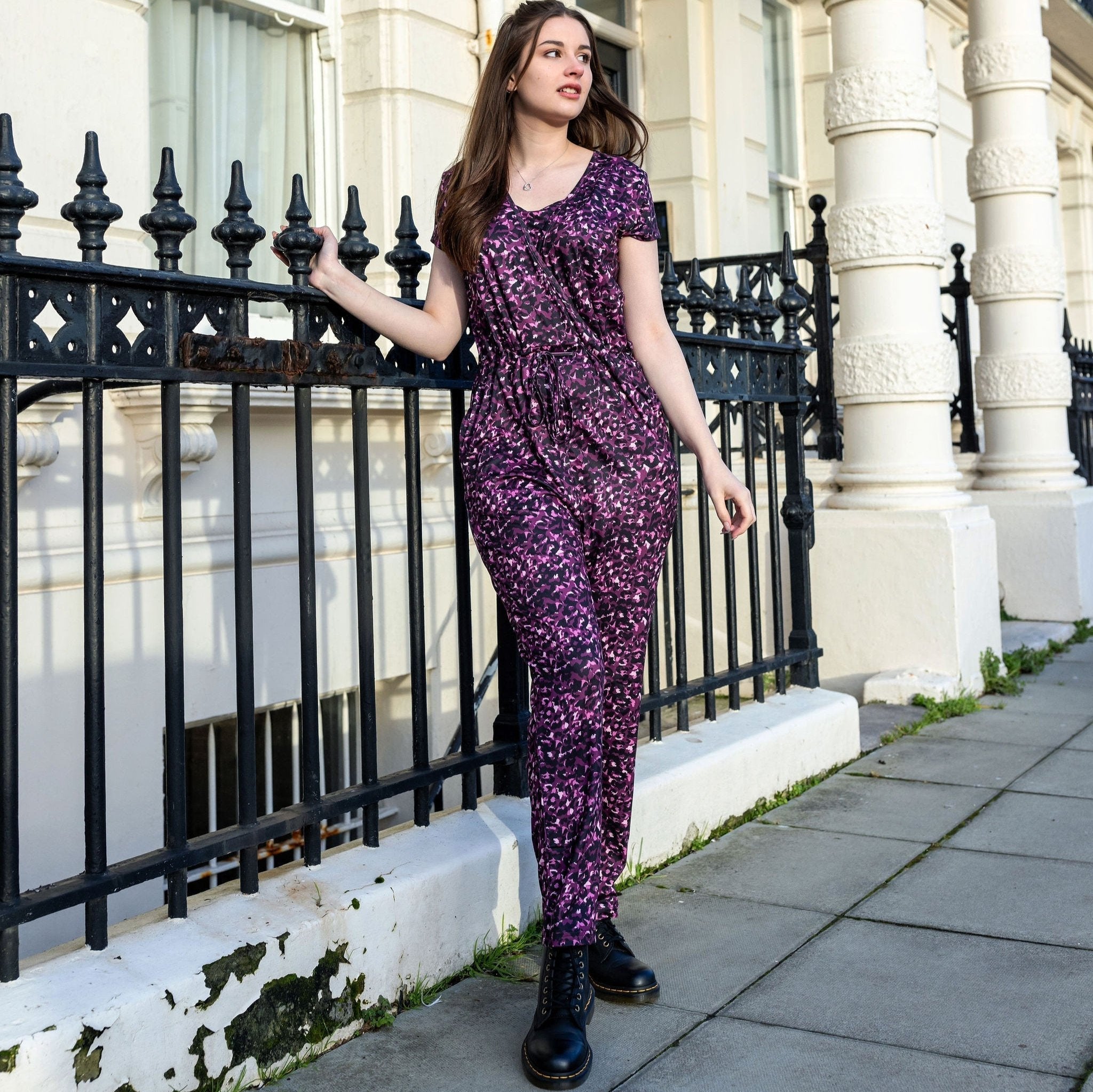 Breastfeeding Jumpsuit - Purple Leopard