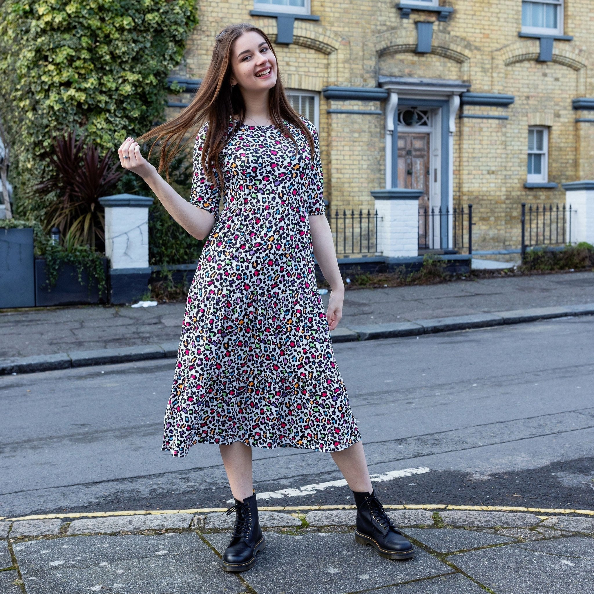 Midi Breastfeeding Dress - Rainbow Leopard