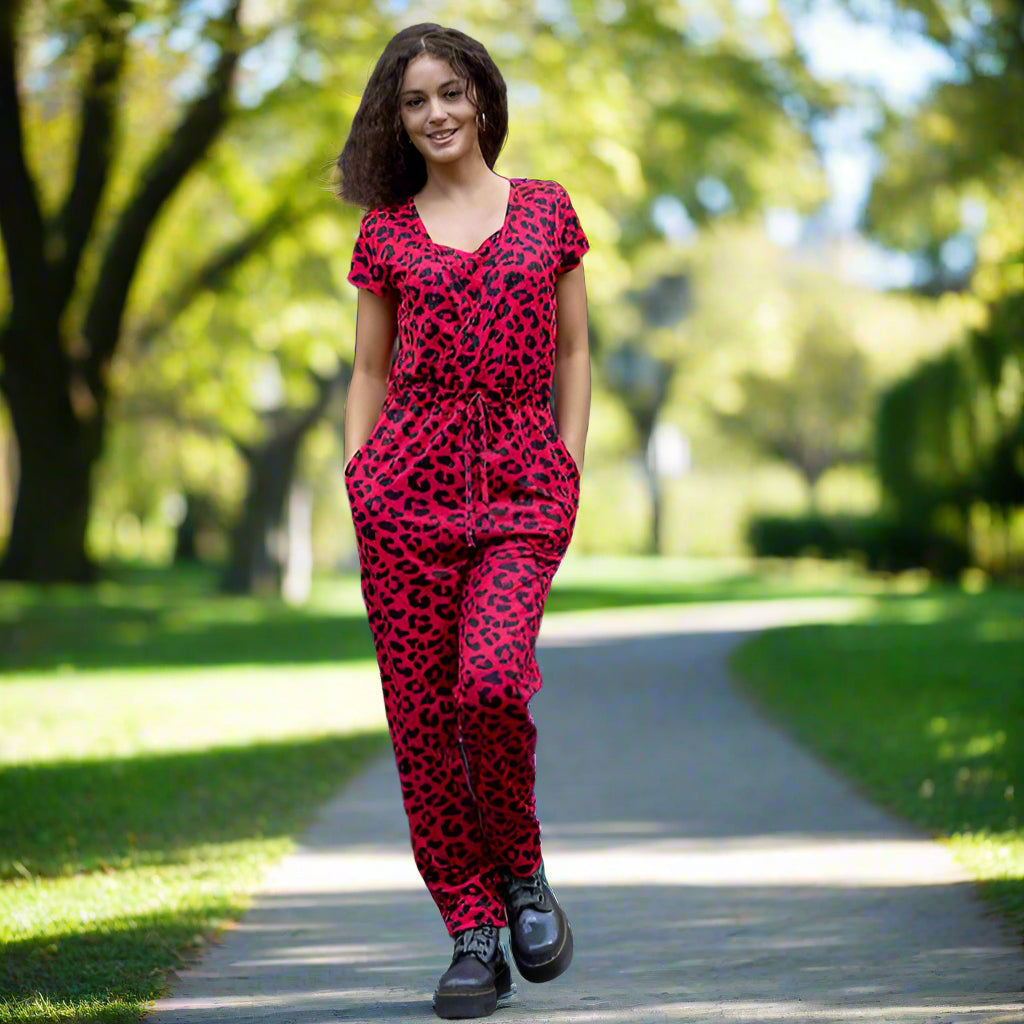 Breastfeeding Jumpsuit - Red Leopard