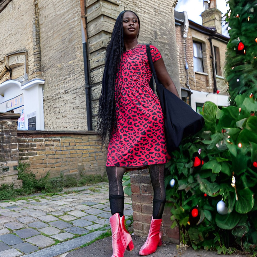 Knee Length Breastfeeding Dress - Red Leopard Print