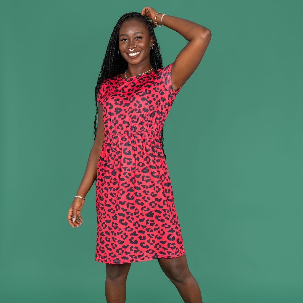 Knee Length Breastfeeding Dress - Red Leopard Print