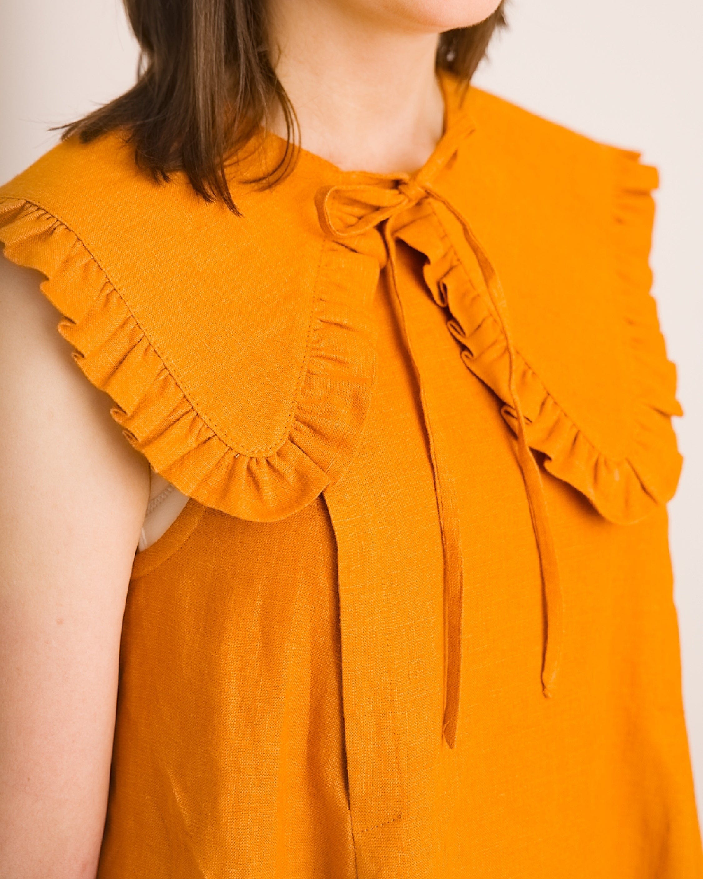 Margot Ruffle Detachable Collar - Sun Orange Linen